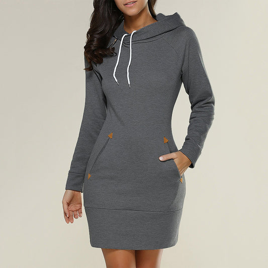 Women Knee-Length Hooded Long Sleeve Dress