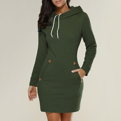 Women Knee-Length Hooded Long Sleeve Dress