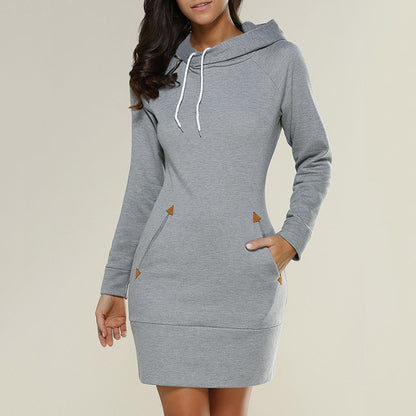 Women Knee-Length Hooded Long Sleeve Dress