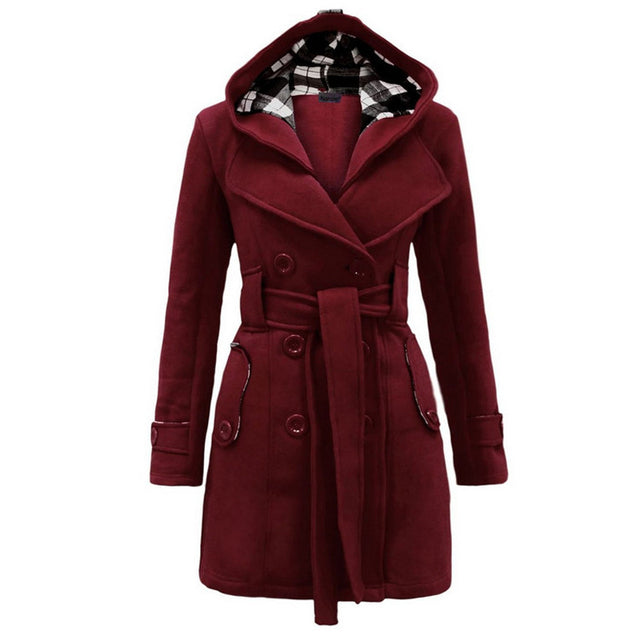 Women Warm Fleece With Belts Double Breasted Solid Casual Coat