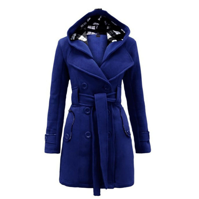 Women Warm Fleece With Belts Double Breasted Solid Casual Coat