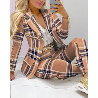 Two Piece Women Blazer Print Suit