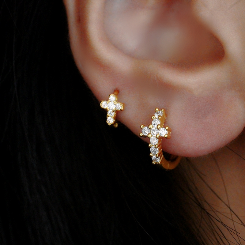 1 PC Of Fashion Exquisite Golden Cartilage Cross Hoop Earrings