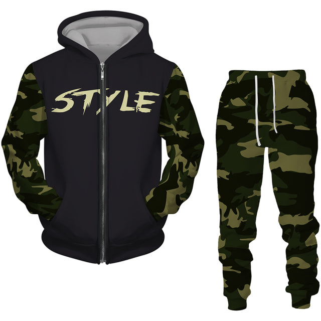 Men Zipper Sweatshirt+Pant Hoodie Sportwear Set