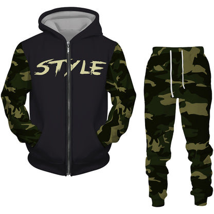Men Zipper Sweatshirt+Pant Hoodie Sportwear Set