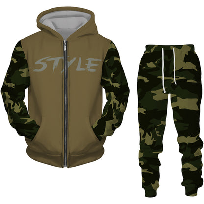 Men Zipper Sweatshirt+Pant Hoodie Sportwear Set