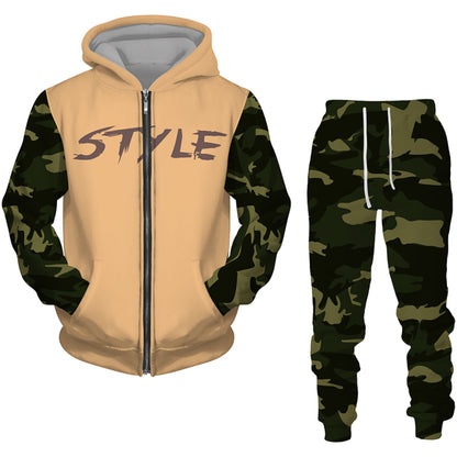 Men Zipper Sweatshirt+Pant Hoodie Sportwear Set