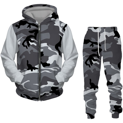 Men Zipper Sweatshirt+Pant Hoodie Sportwear Set
