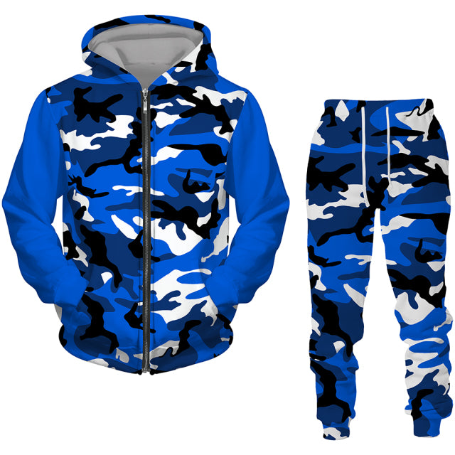 Men Zipper Sweatshirt+Pant Hoodie Sportwear Set