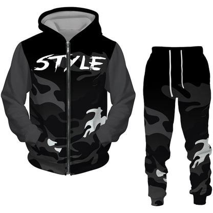 Men Zipper Sweatshirt+Pant Hoodie Sportwear Set