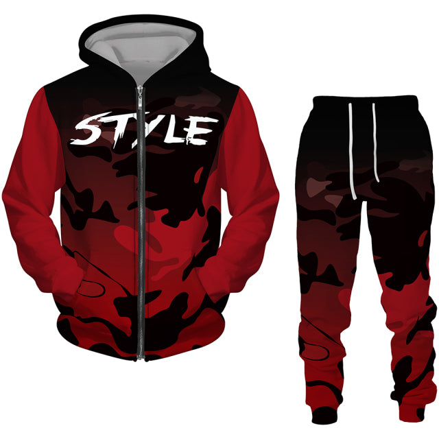 Men Zipper Sweatshirt+Pant Hoodie Sportwear Set