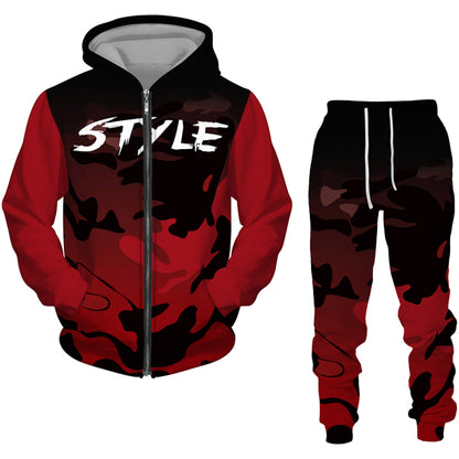 Men Zipper Sweatshirt+Pant Hoodie Sportwear Set