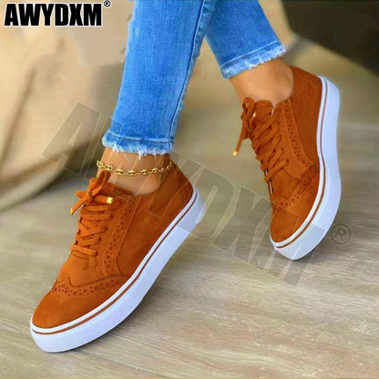 Women New Flats Sport Casual Suede Lace Up Plus Size Sneakers 35-43( 4-12