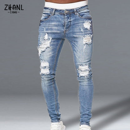 Fashion Men Skinny Slim Fit Denim Ripped Jeans