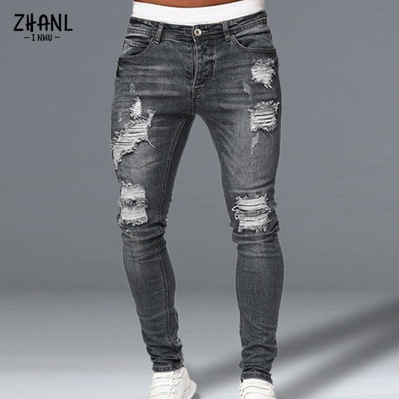 Fashion Men Skinny Slim Fit Denim Ripped Jeans