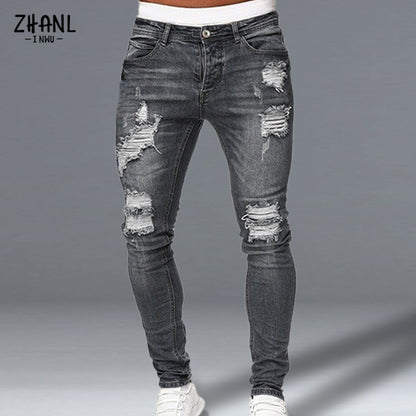 Fashion Men Skinny Slim Fit Denim Ripped Jeans