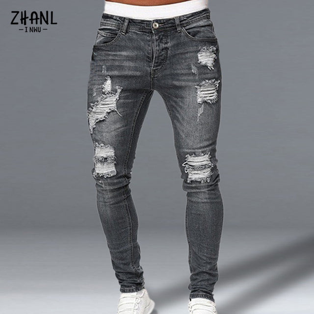 Fashion Men Skinny Slim Fit Denim Ripped Jeans