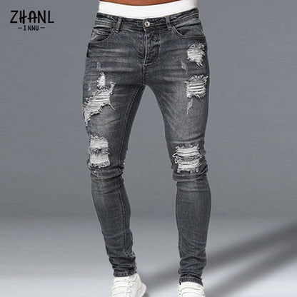 Fashion Men Skinny Slim Fit Denim Ripped Jeans