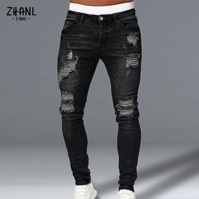 Fashion Men Skinny Slim Fit Denim Ripped Jeans
