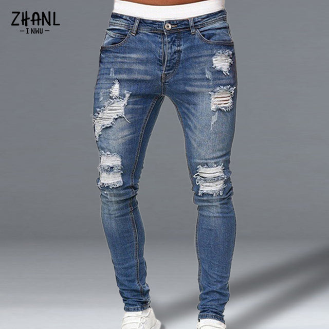 Fashion Men Skinny Slim Fit Denim Ripped Jeans