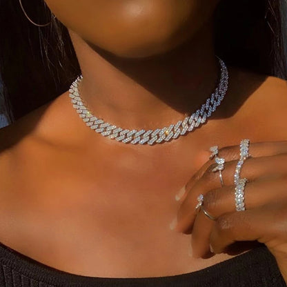 Cuban Link Chain Choker Iced Out Crystal Necklace