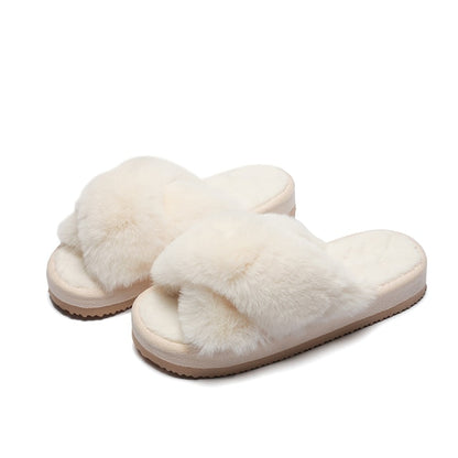 Women Cozy Fur Cross Slides