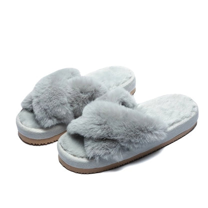 Women Cozy Fur Cross Slides
