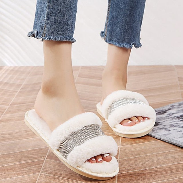 Women Cozy Fur Cross Slides