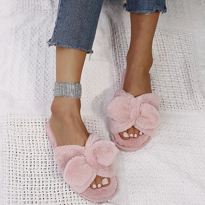 Women Cozy Fur Cross Slides