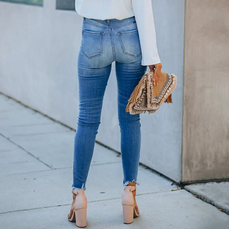 Women High Waist Stretchy Skinny Multi-Button Jeans