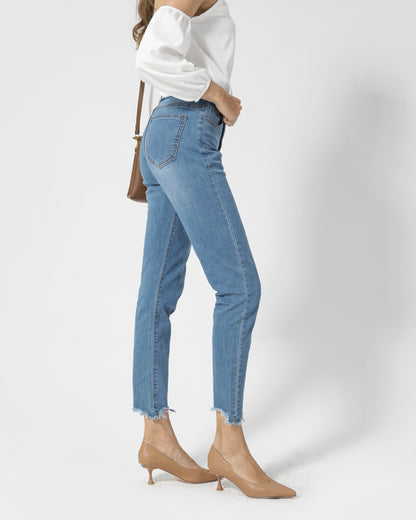 Women High Waist Stretchy Skinny Multi-Button Jeans