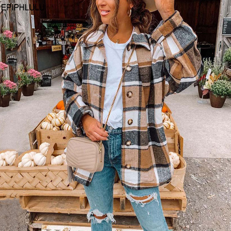 Women Plaid Oversized Jacket