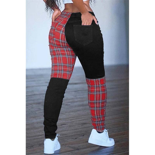 Women High Waist Fashion Slim Fit Patchwork Pants