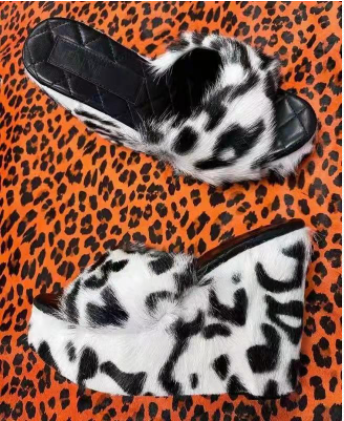 New Fur High Heel Wedges Slippers