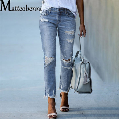 Women Stretch Ripped Distressed Skinny High Waist Denim Jeans
