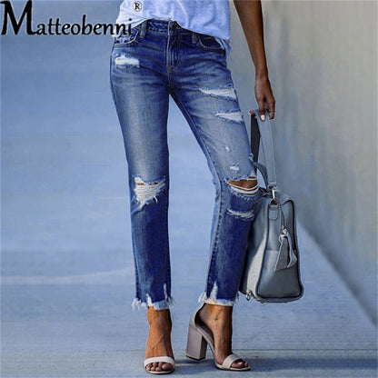Women Stretch Ripped Distressed Skinny High Waist Denim Jeans