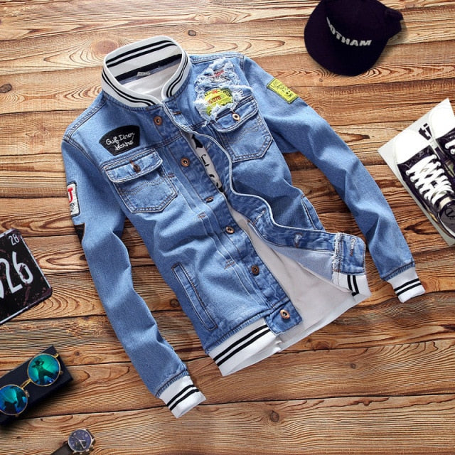 Men Loose Jean Zipper Fashion Denim Jackets
