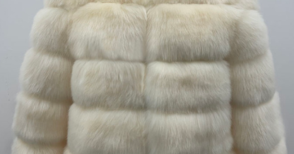 Women High Quality Cropped Faux Fur Fluffy Hooded Coat