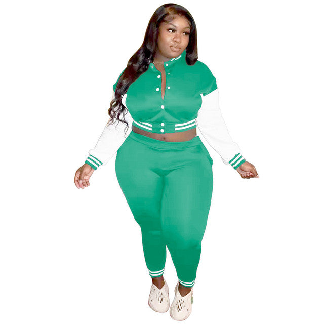 Plus Size Women Tracksuit Striped Two Piece Set