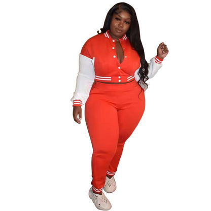 Plus Size Women Tracksuit Striped Two Piece Set