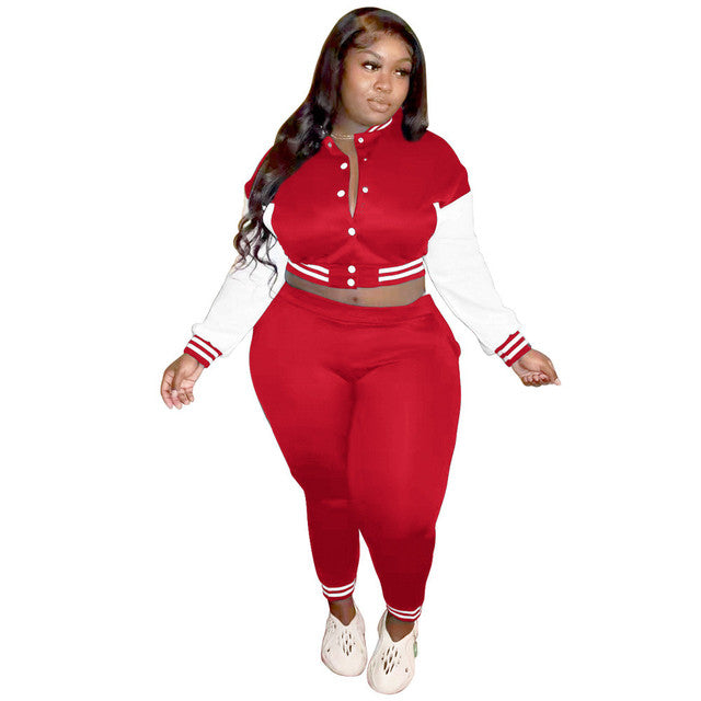 Plus Size Women Tracksuit Striped Two Piece Set