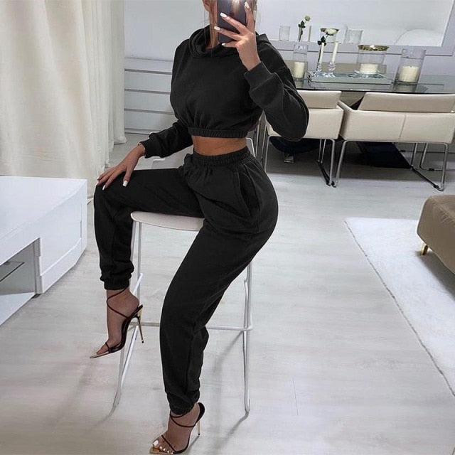 Women Casual Solid Tracksuit Long Sleeve Set