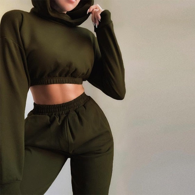 Women Casual Solid Tracksuit Long Sleeve Set