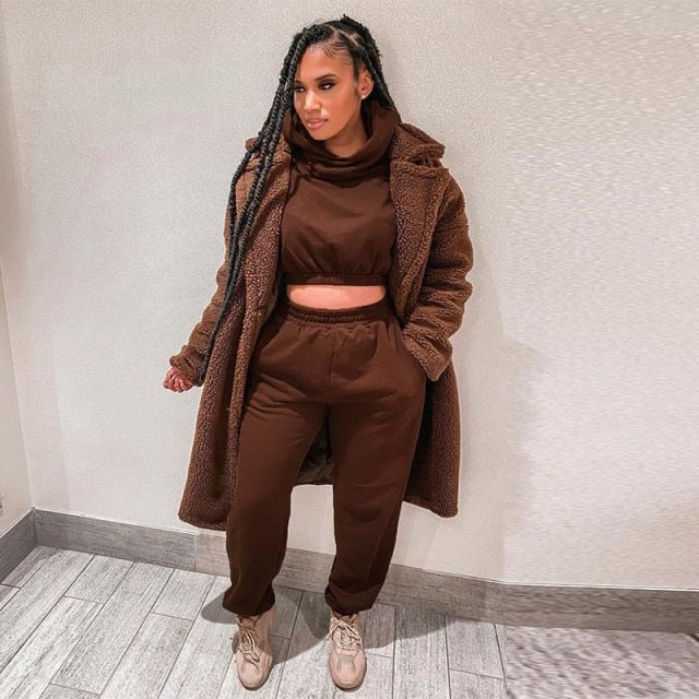 Women Casual Solid Tracksuit Long Sleeve Set