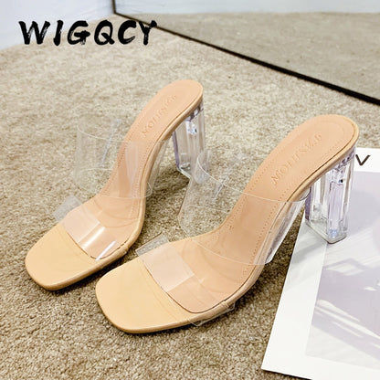 Women Square Toe Clear High Heels