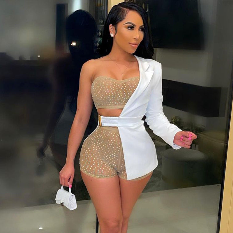 Women One Shoulder Sexy Club Elegant Long Sleeve Blazer