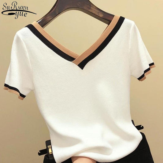 Women Color Striped Knitted Summer Top
