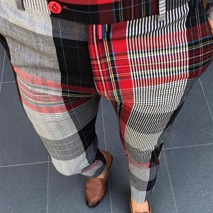 Men Casual Plaid Skinny Pencil Pants