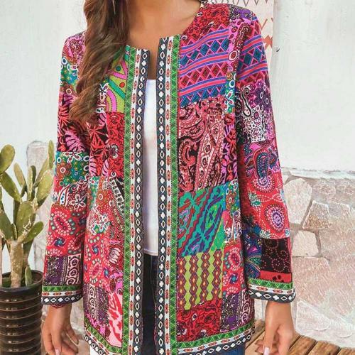 Women Fashion Floral Print Long Sleeve Loose Cardigan Outerwear Chic Top