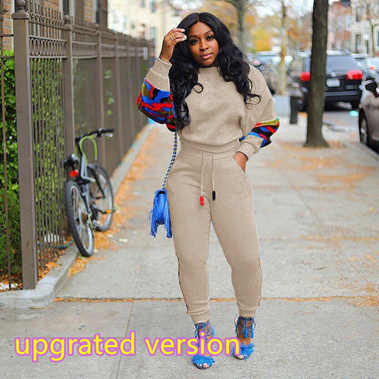 Women Pink Letter Print Two Piece Long Sleeve Tops + Pants Set 3XL